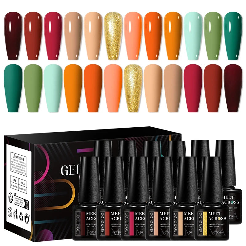 MEET ACROSS-Kit de vernis à ongles gel UV semi-continu, vernis à ongles avec boîte, vernis à tremper, manucure, 7ml, 12 pièces par ensemble