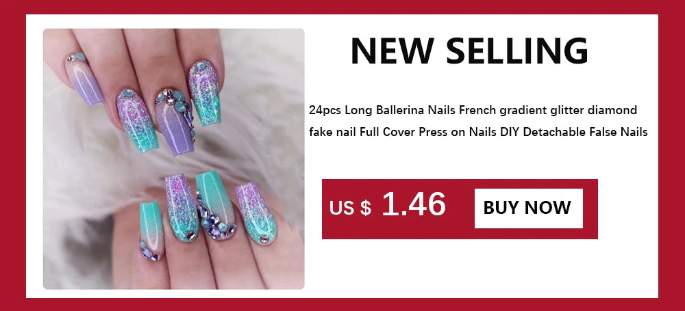 24Pcs Press On Nails Wearable Fake Nails Pink Gradient Glitter Butterfly Rhinestones False Nail Full Cover Acrylic Nail Tips