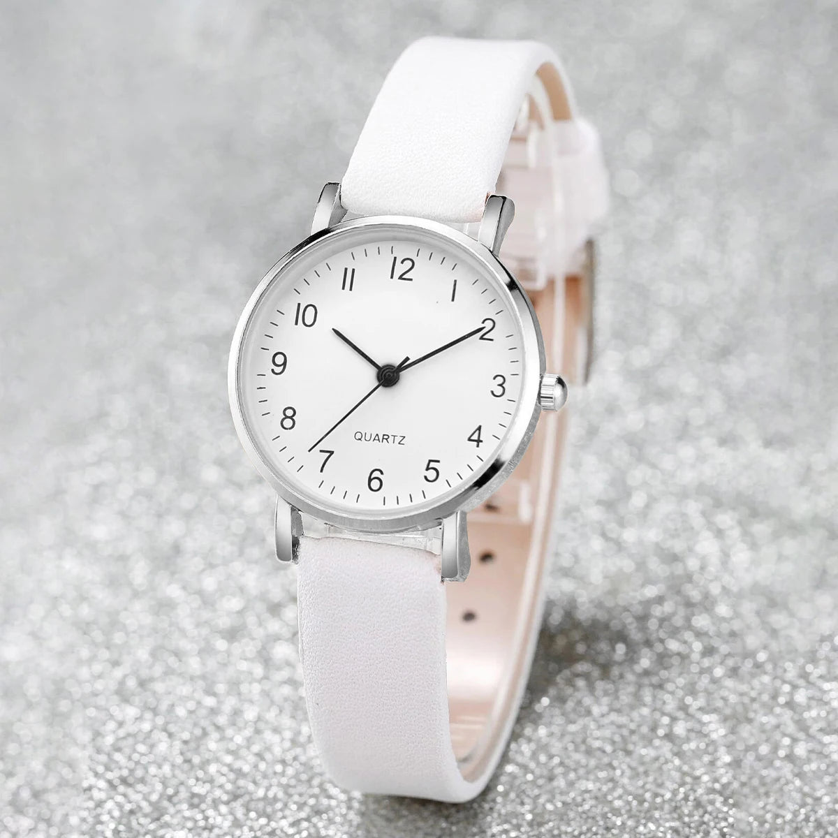 Montre à quartz analogique avec bracelet en cuir pour femme, bijoux en diamant, sans boîte, mode, ensemble de 6 pièces