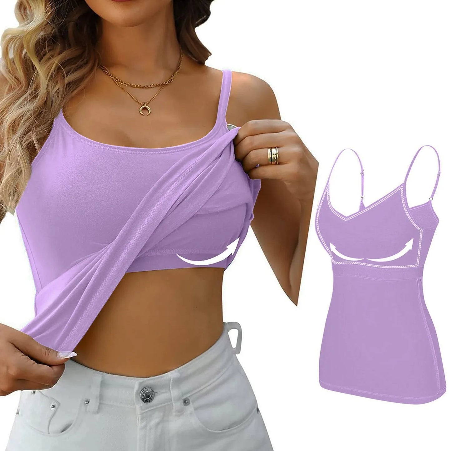 Soutien-gorge rembourré pour femme, haut précieux, camisole réglable, soutien-gorge intégré, camisole spaghetti en modal, vêtements de fitness