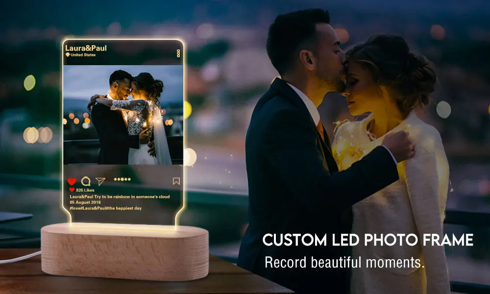 Lampe 3D Personnalisée avec Photo et Texte, Veilleuse Personnalisée, Cadeau Idéal pour la Journée de Léon, les Mariages, les Travailleurs, l'Anniversaire