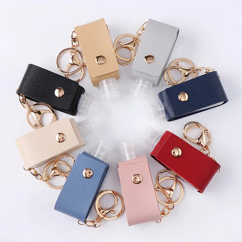 30ml Hand Sanitizer Bottle Mini Hands Hydroalcoholic Gel Bottle PU Leather Keychain Mini Soap Dispenser Reusable Storage Bottle