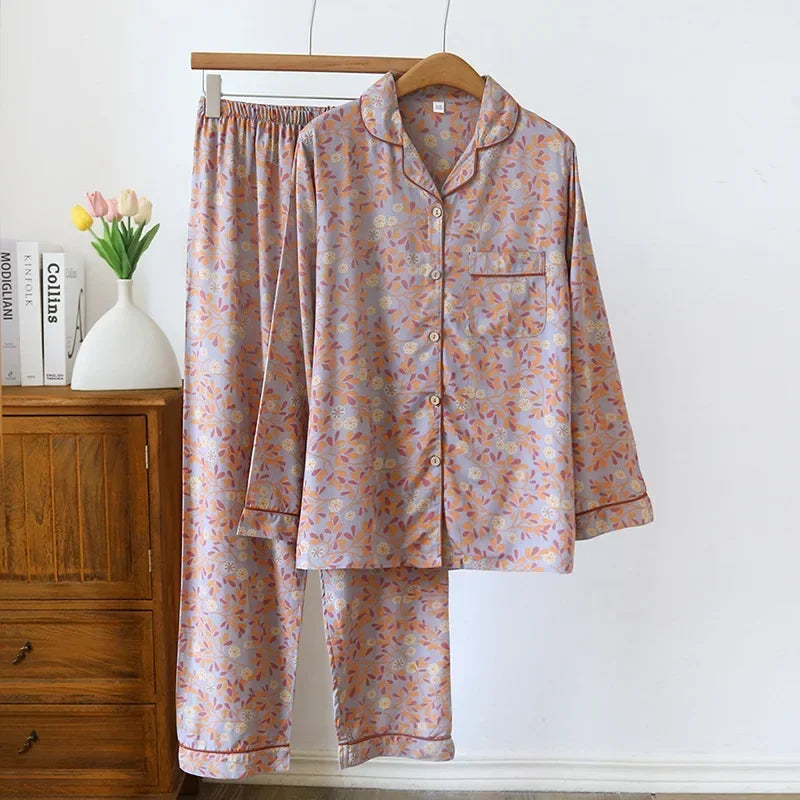 Pyjama en viscose à manches longues pour femme, pantalon de nuit, grande taille 3XL, nouvelle collection printemps/été 100%