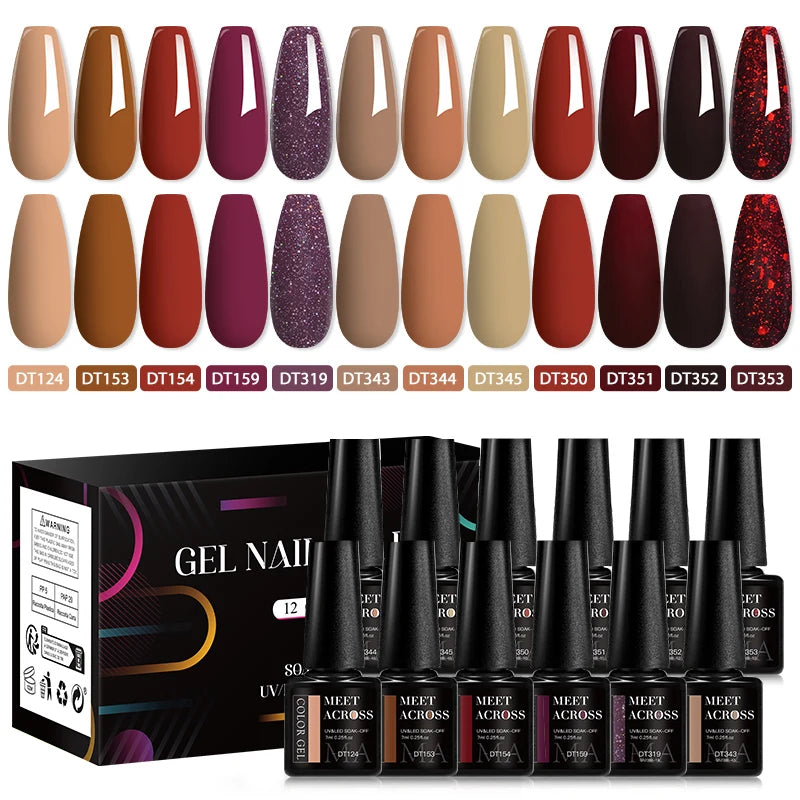 MEET ACROSS-Kit de vernis à ongles gel UV semi-continu, vernis à ongles avec boîte, vernis à tremper, manucure, 7ml, 12 pièces par ensemble