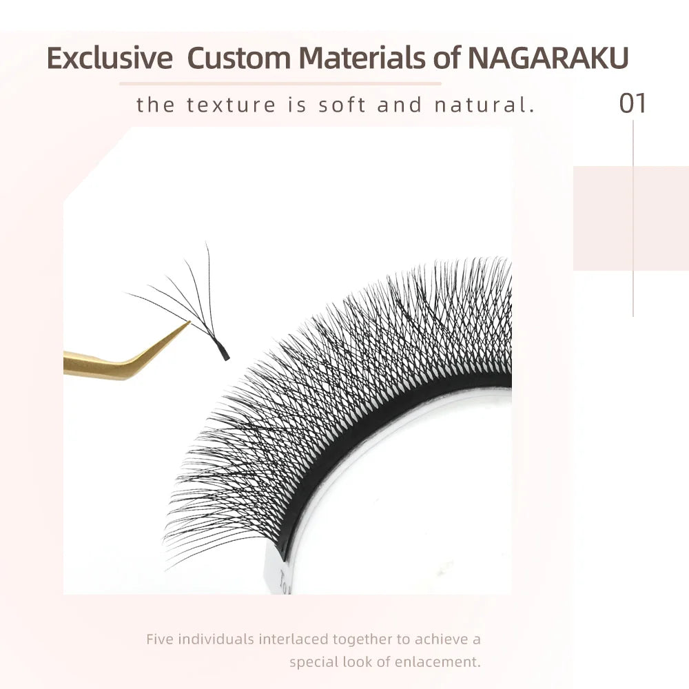 NAGARAKU-Extensions de Cils 5D en Forme de W, Préfabriqués, Super Doux, Dense, Grand Volume