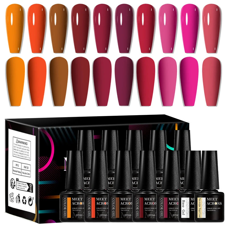 MEET ACROSS-Kit de vernis à ongles gel UV semi-continu, vernis à ongles avec boîte, vernis à tremper, manucure, 7ml, 12 pièces par ensemble