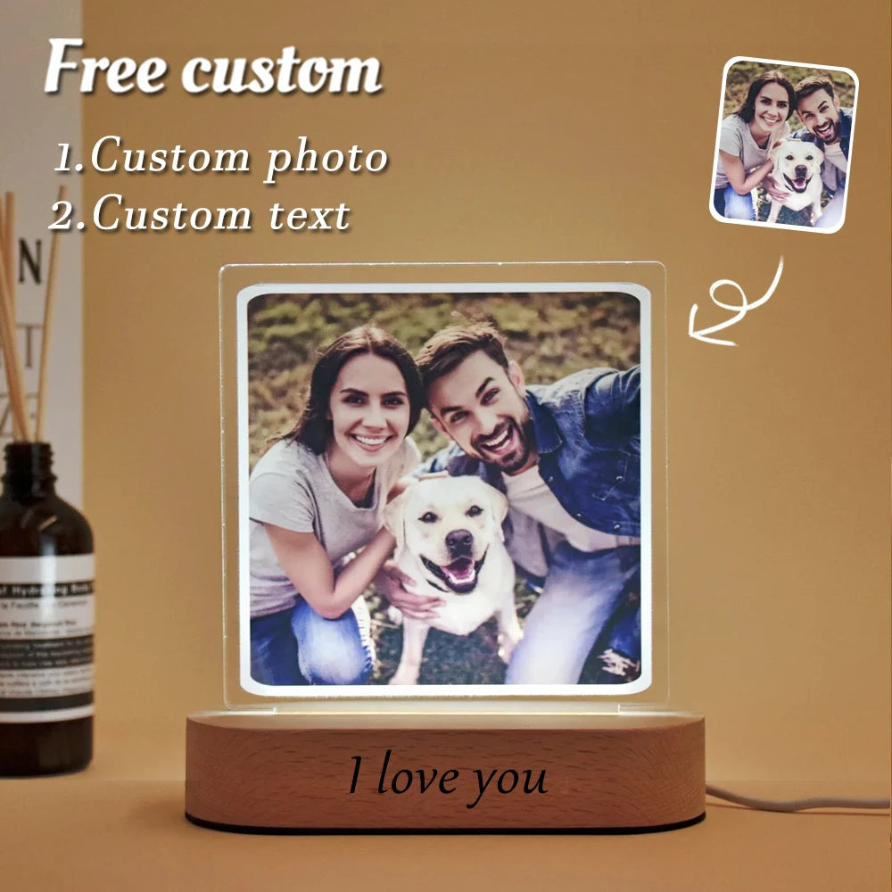 Lampe 3D Personnalisée avec Photo et Texte, Veilleuse Personnalisée, Cadeau Idéal pour la Journée de Léon, les Mariages, les Travailleurs, l'Anniversaire