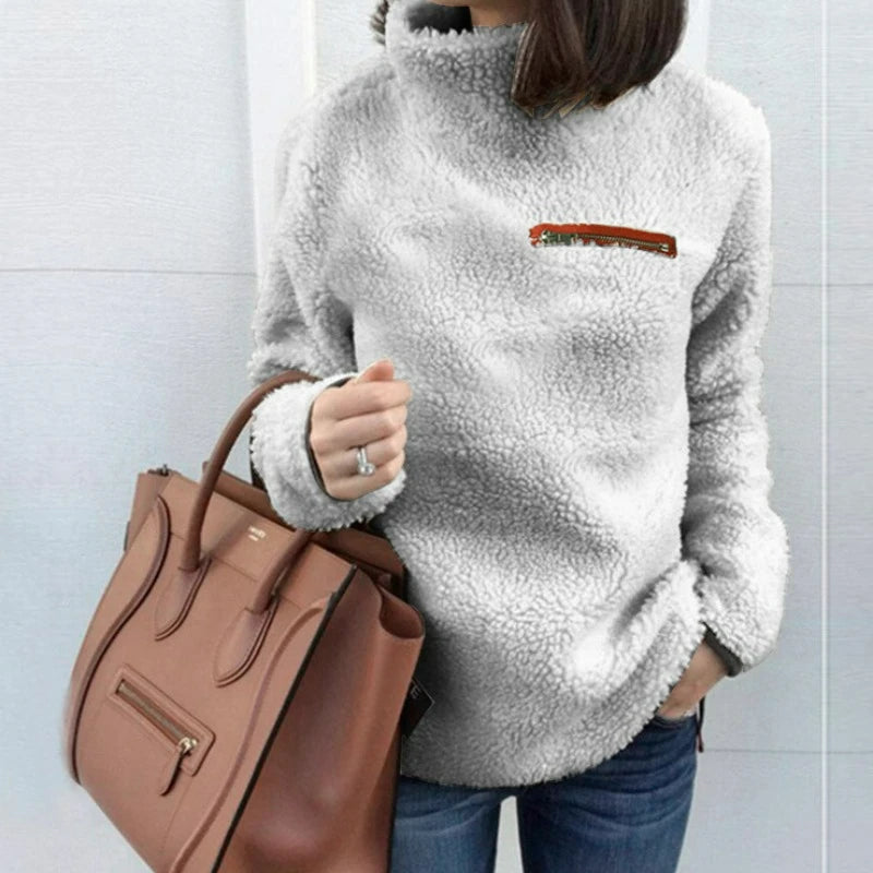 Pull à col roulé pour femme avec fermeture éclair, pull super doux et confortable, haut sexy pour femme, vêtements hipster monochromes, mode hivernale