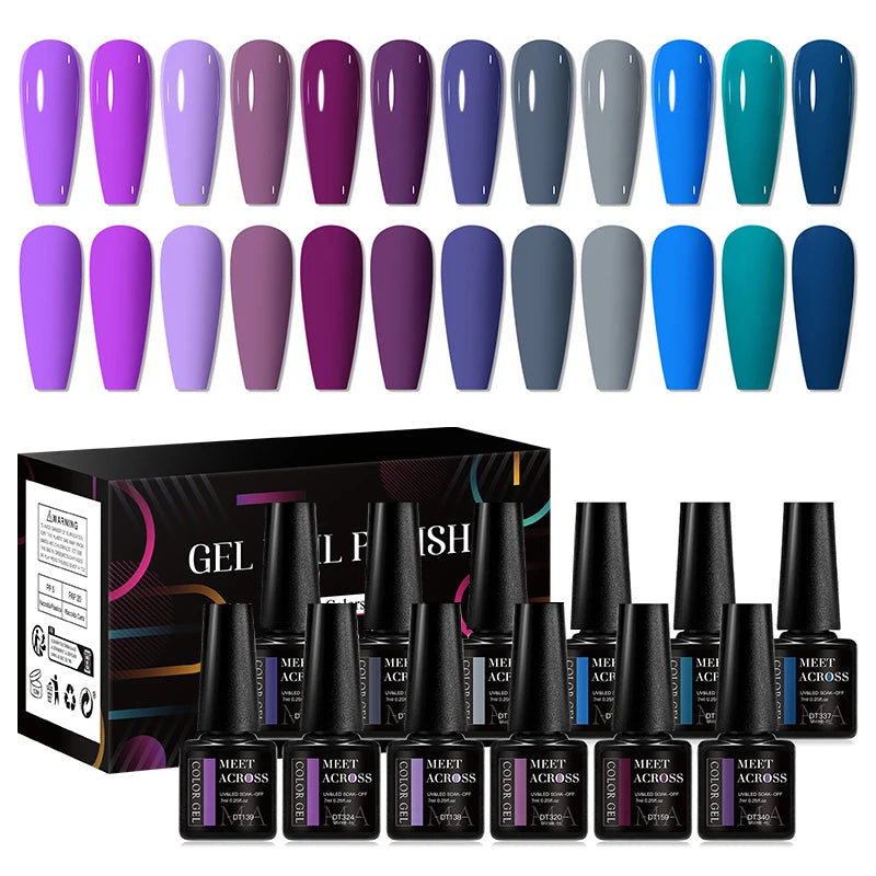 MEET ACROSS-Kit de vernis à ongles gel UV semi-continu, vernis à ongles avec boîte, vernis à tremper, manucure, 7ml, 12 pièces par ensemble