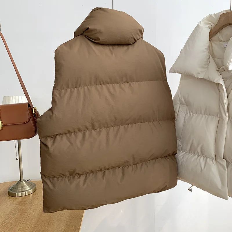 Gilets en duvet à col montant pour femmes, vestes d'hiver élégantes, ceinture décontractée, automne, nouveau, 2024