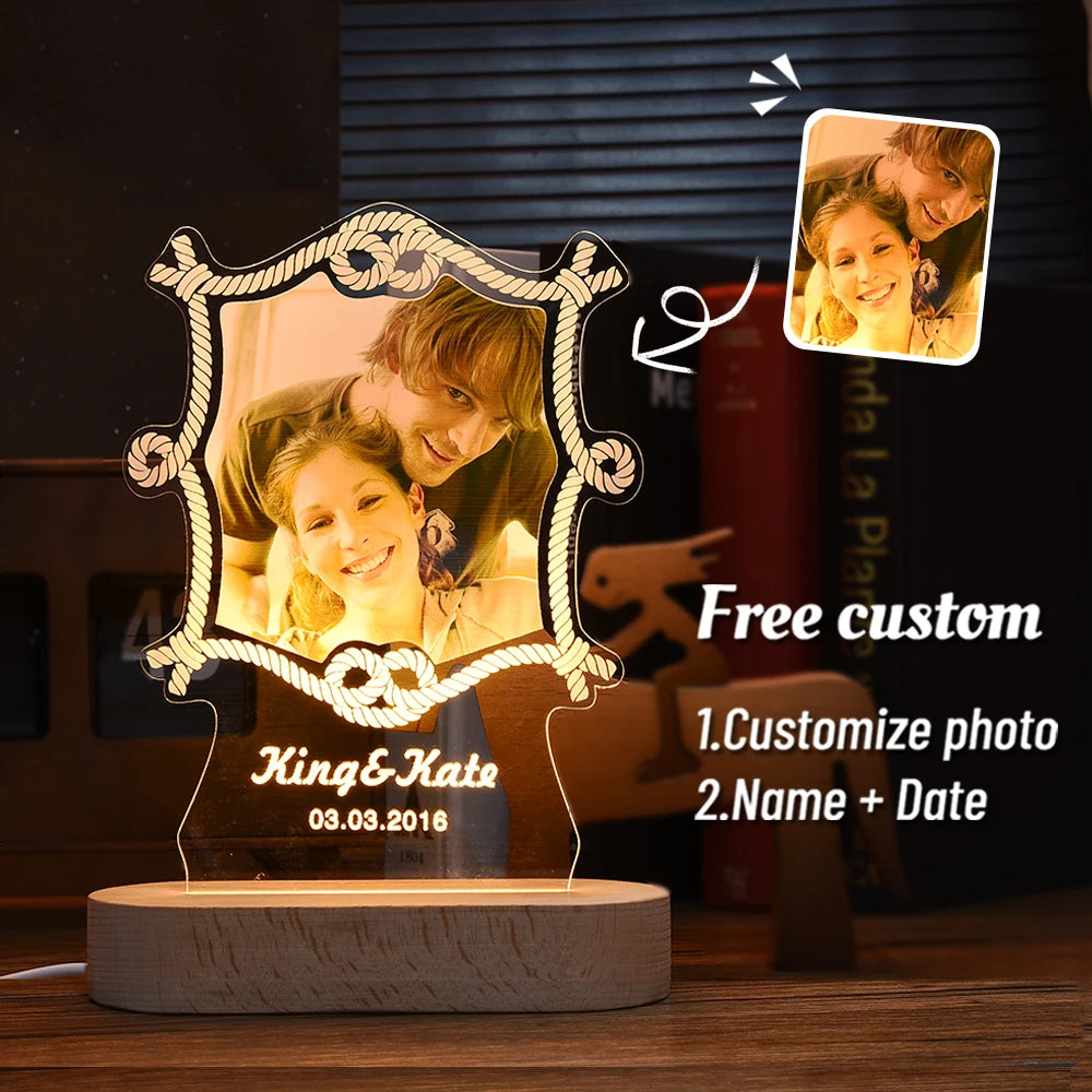 Lampe 3D Personnalisée avec Photo et Texte, Veilleuse Personnalisée, Cadeau Idéal pour la Journée de Léon, les Mariages, les Travailleurs, l'Anniversaire