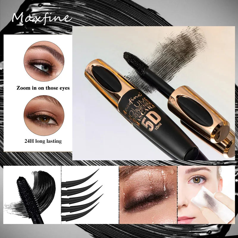 InjMascara 5D avec de grands yeux, bain et contenu noir durable, longueur, mascara imperméable et non agitant, et prolongé