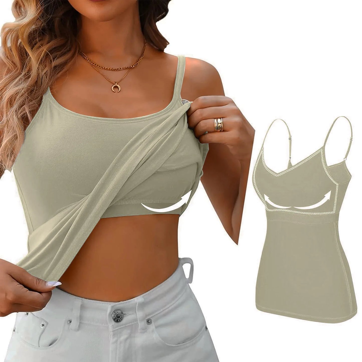 Soutien-gorge rembourré pour femme, haut précieux, camisole réglable, soutien-gorge intégré, camisole spaghetti en modal, vêtements de fitness