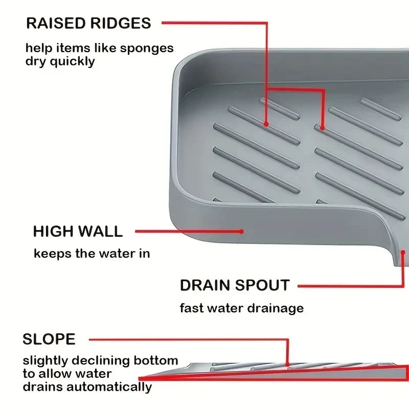 Évier en silicone avec vidange Regina, éponge, support de rangement, seau, brosse à récurer, évier supérieur, rangement T1, évaluation de cuisine