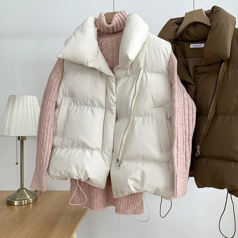 Gilets en duvet à col montant pour femmes, vestes d'hiver élégantes, ceinture décontractée, automne, nouveau, 2024