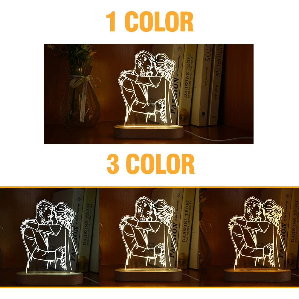 Lampe 3D Personnalisée avec Photo et Texte, Veilleuse Personnalisée, Cadeau Idéal pour la Journée de Léon, les Mariages, les Travailleurs, l'Anniversaire