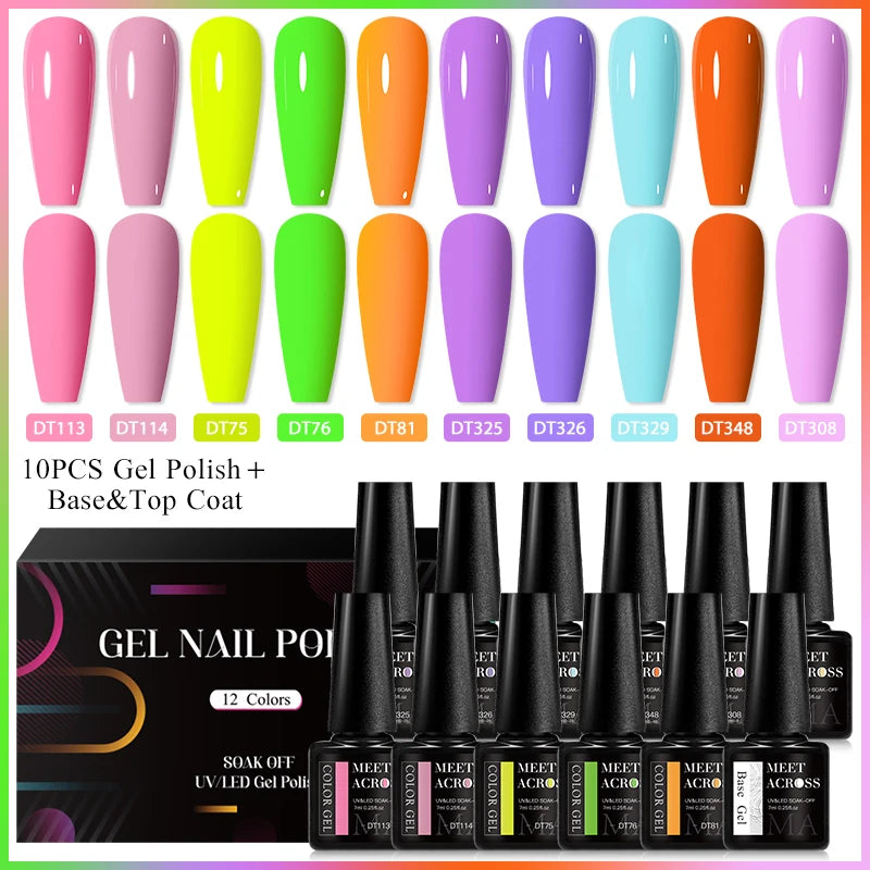 MEET ACROSS-Kit de vernis à ongles gel UV semi-continu, vernis à ongles avec boîte, vernis à tremper, manucure, 7ml, 12 pièces par ensemble