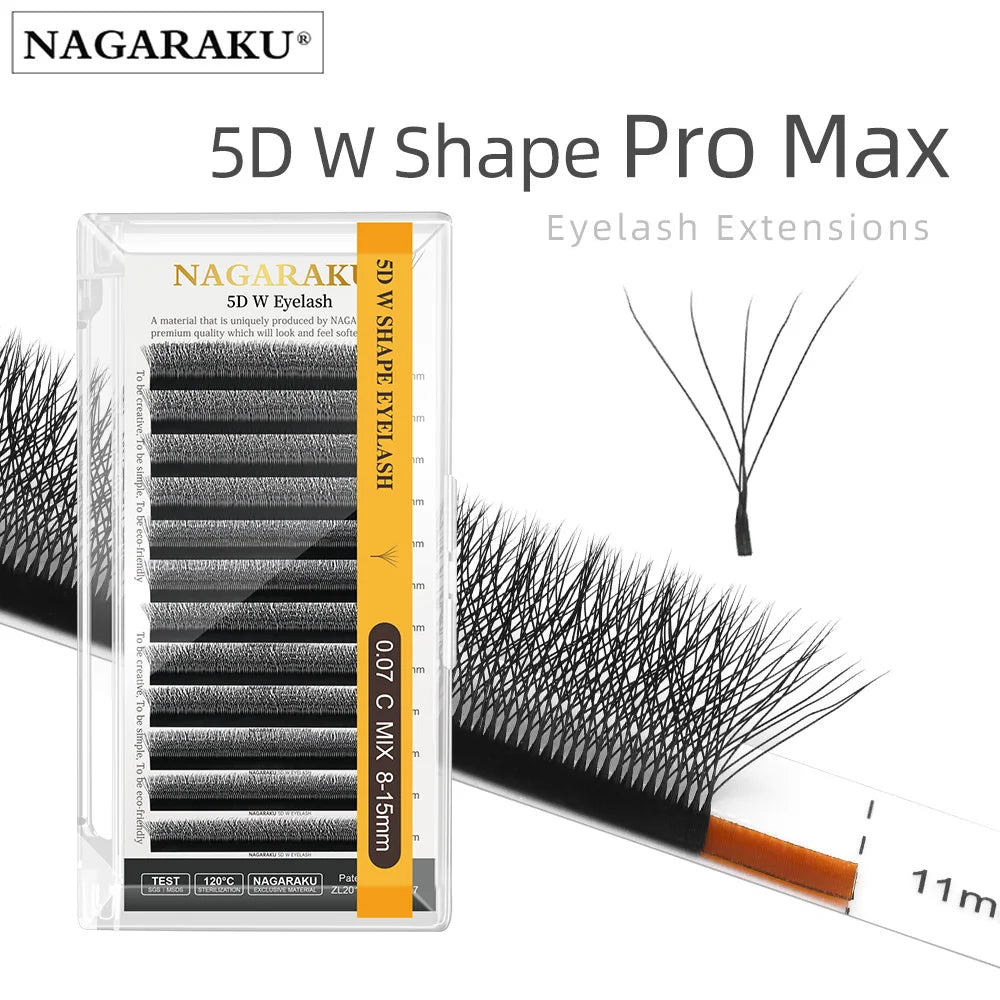 NAGARAKU-Extensions de Cils 5D en Forme de W, Préfabriqués, Super Doux, Dense, Grand Volume