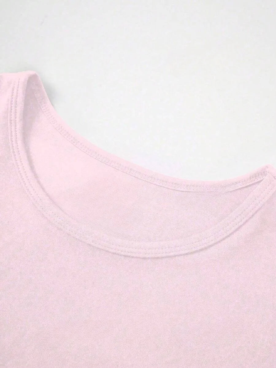 T-shirt basique à manches courtes et encolure dégagée pour femmes, t-shirts d'été mignons, vêtements Y2K, 2024