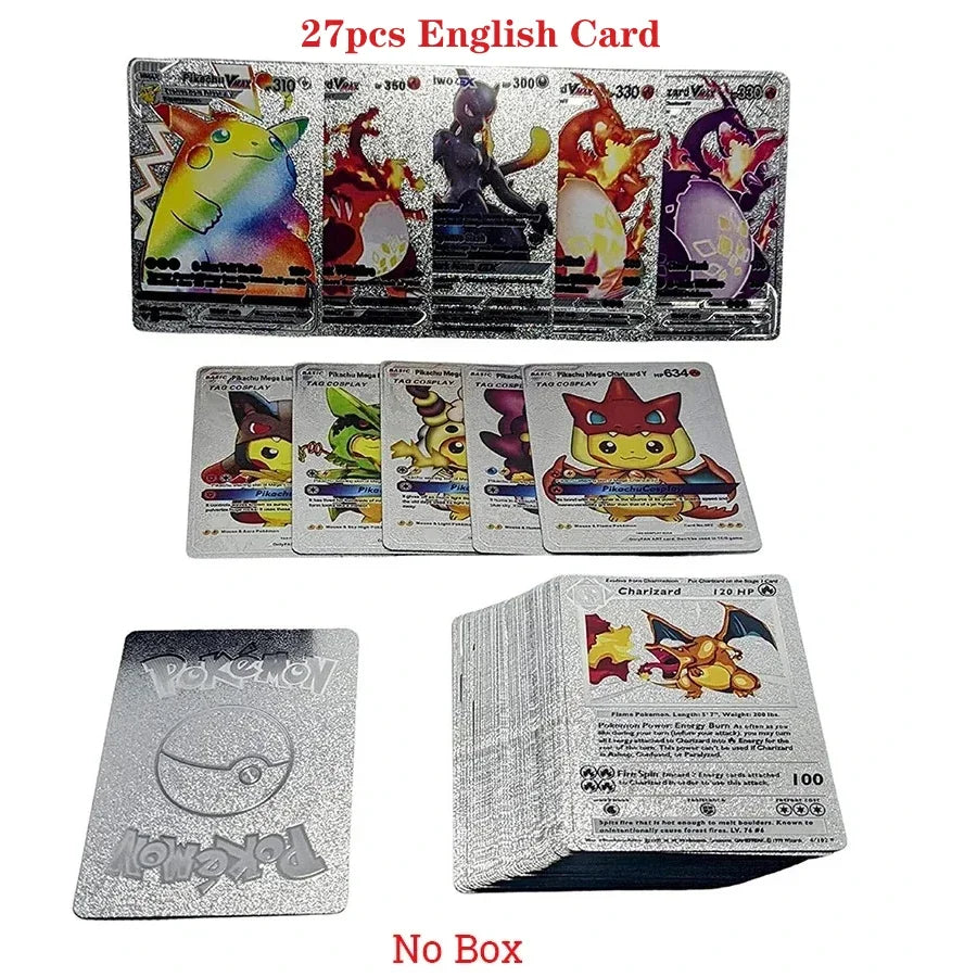 Cartes Pokémon couleur feuille d'or, cartes VMAX GX, anglais, français, espagnol, allemand, Pikachu, Charizard, Arc192., cadeau, 27-110 pièces