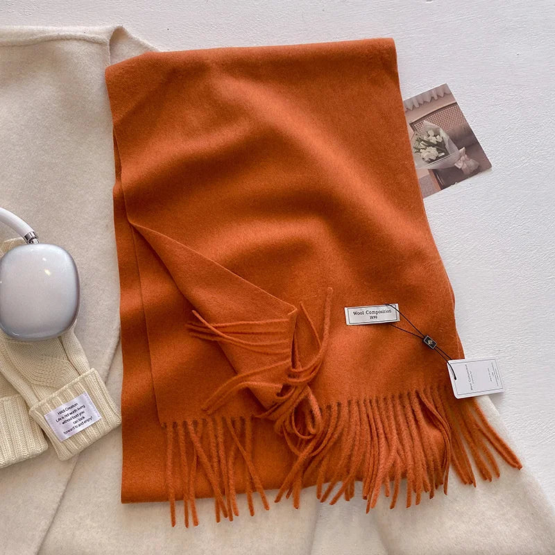 Écharpe de Luxe en Laine et Cachemire pour Femme, Pashmina Chaud de Marque, Châle Enveloppant Optique, Doux, Bufanda, 2024