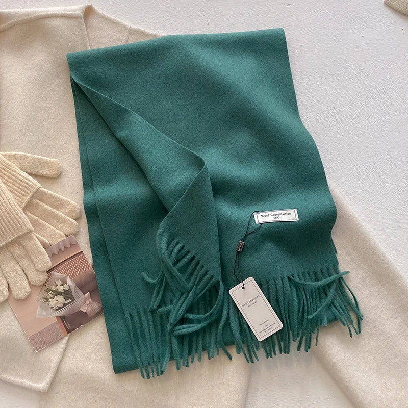 Écharpe de Luxe en Laine et Cachemire pour Femme, Pashmina Chaud de Marque, Châle Enveloppant Optique, Doux, Bufanda, 2024