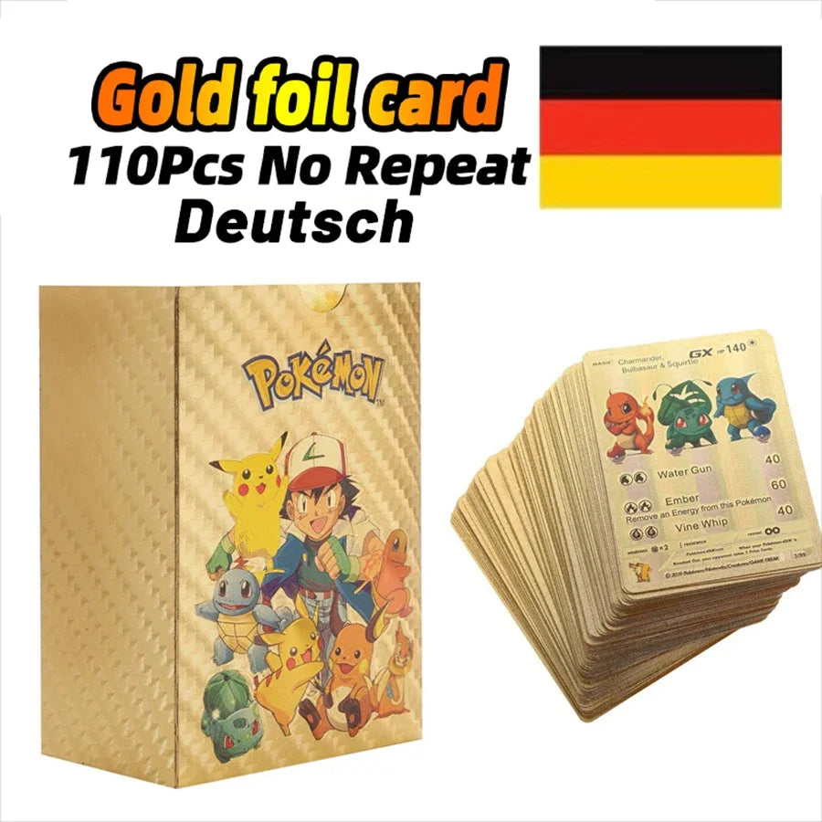 Cartes Pokémon couleur feuille d'or, cartes VMAX GX, anglais, français, espagnol, allemand, Pikachu, Charizard, Arc192., cadeau, 27-110 pièces