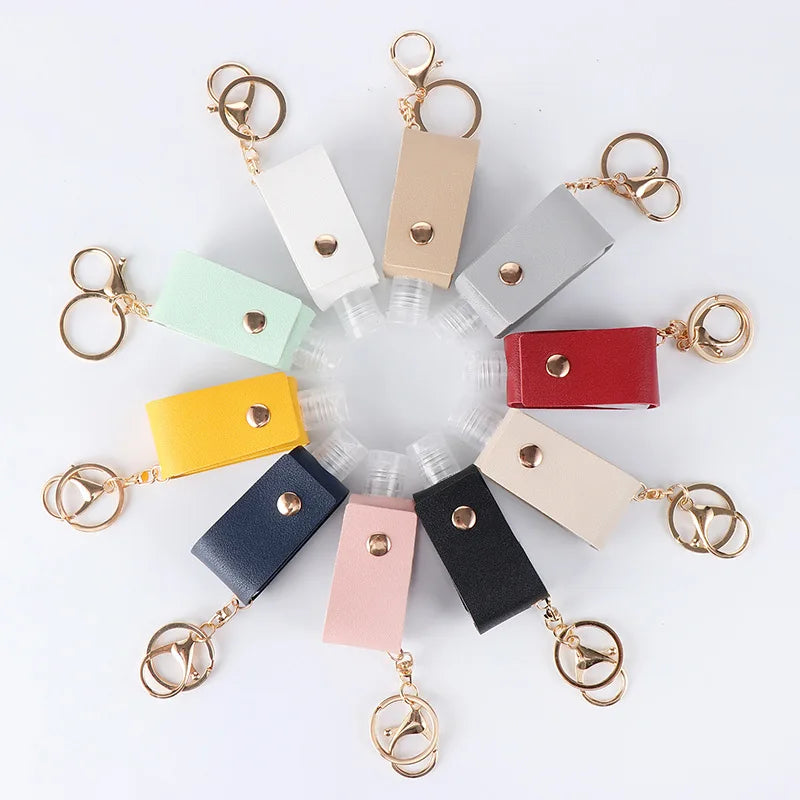 30ml Hand Sanitizer Bottle Mini Hands Hydroalcoholic Gel Bottle PU Leather Keychain Mini Soap Dispenser Reusable Storage Bottle