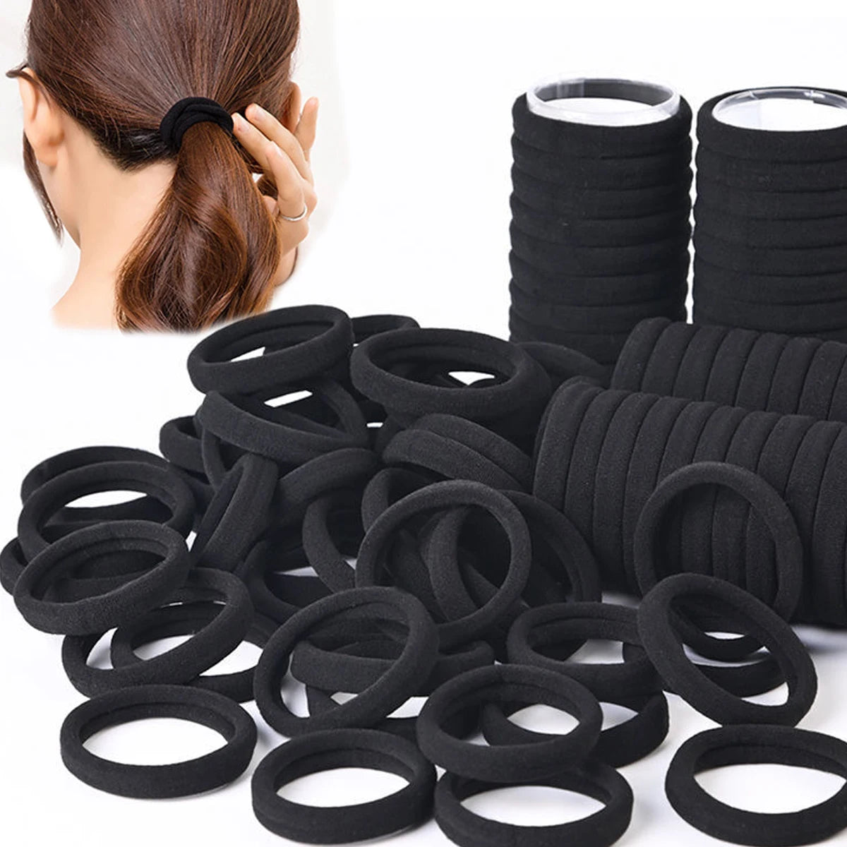 Bandes de cheveux noires pour femmes et filles, élastique à haute élasticité, porte-queue de cheval, chouchous, accessoires, 50 pièces, 100 pièces