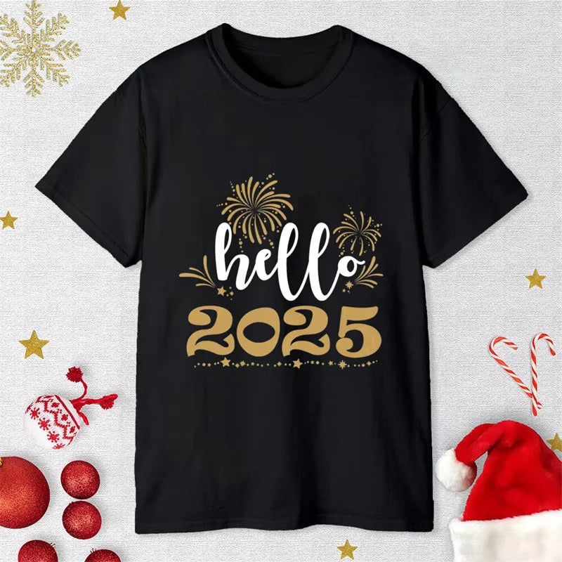 T-shirt manches courtes col rond homme, estival et décontracté, humoristique, avec impression 3D, bonne année 2025