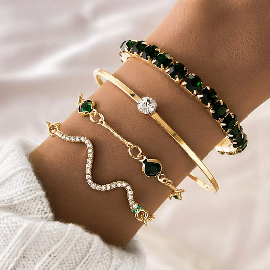 Green Diamond Stretch Bracelet Set