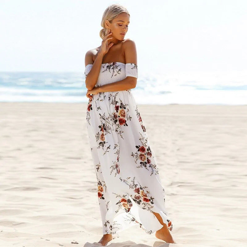 Robe d'été de plage sexy fendue et à épaules dénudées