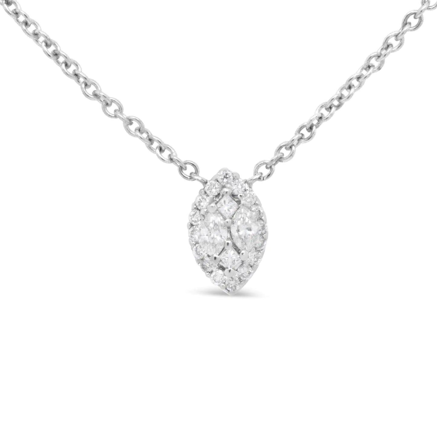 Collier Station en Or Blanc 14K avec Diamants Ronds 1/3 Cttw Forme Marquise - (Couleur H-I, Clarté SI1-SI2) - 18"