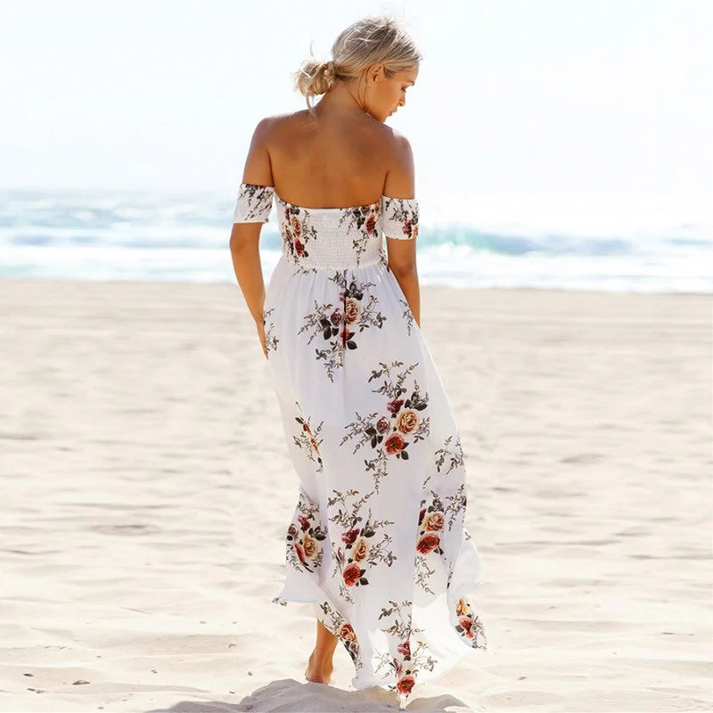 Robe d'été de plage sexy fendue et à épaules dénudées