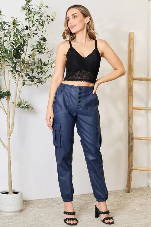 Kristen Faux Leather Cargo Joggers